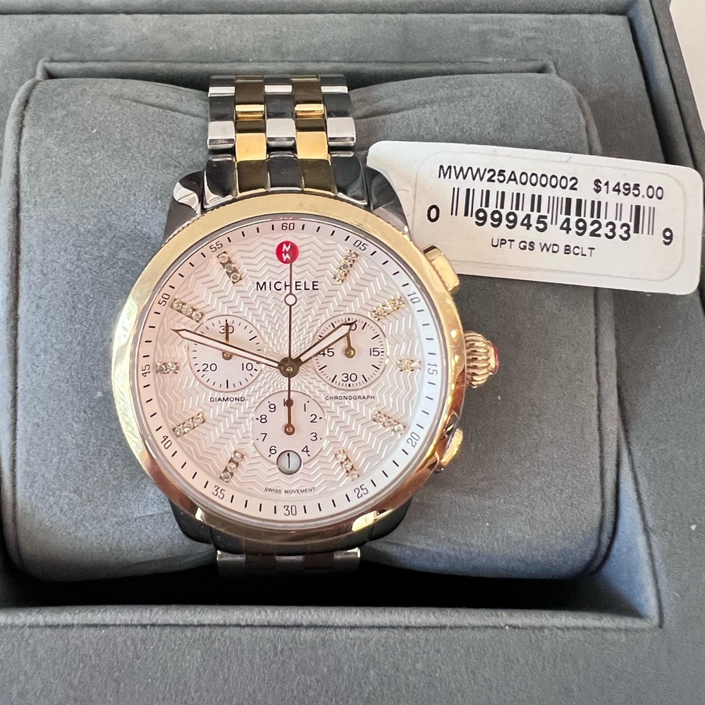 Michele Uptown Diamond Dial Duo Tone Watch